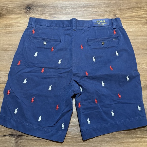 NWT Polo Ralph Lauren Men's 34 Navy All Over Pony Classic Fit 9" Shorts Navy Red - Picture 10 of 10